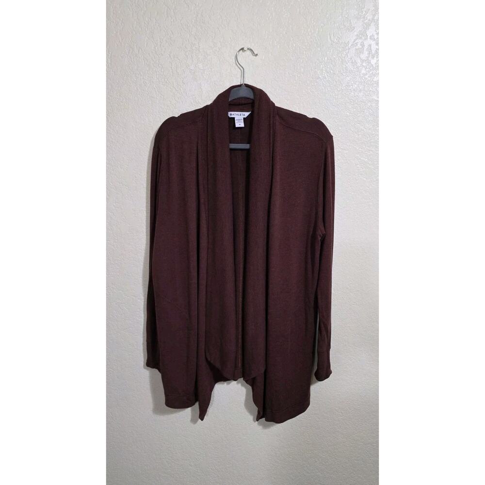 ATHLETA Pranayama Restore Wrap Cardigan Warm Brown Size Medium Athleisure Drape - Picture 2 of 10